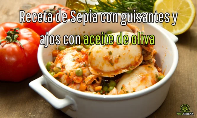 Sepia con guisantes y ajos con aceite de oliva